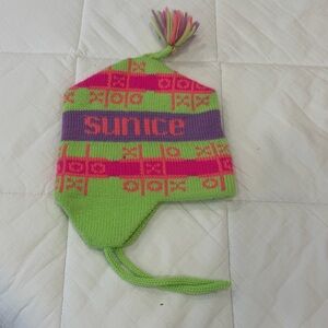 Vintage Sunice knit wool winter cap hat pompom neon 90s skiwear slope-side X O